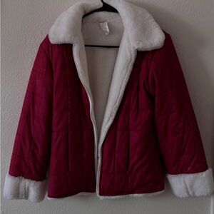 The Children's Place Red and White Teddy Jacket Cozy Faux Fur
